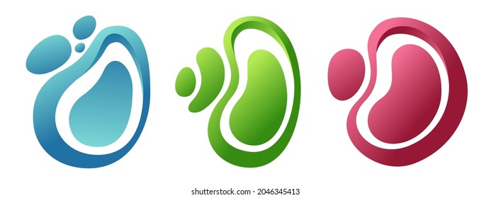 Set of 3 abstract liquid shapes elements. Dynamic gradient graphic elements. Banners with flowing liquid shapes, amoeba, dynamical forms. Template  for poster, logo, cover design. Vector illustration.