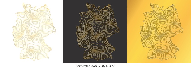 conjunto de 3 mapas abstractos de Alemania - ilustración vectorial de un mapa a rayas de color oro