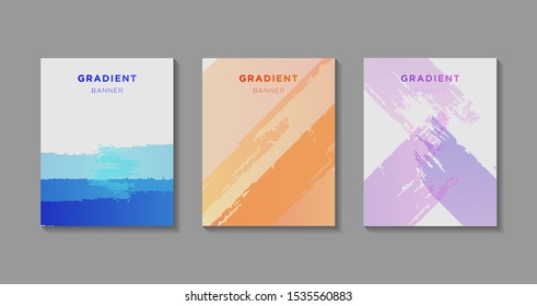 Set of 3 abstract modern graphic brush banners. Painted brush different colored Paint Brush Strokes forms. Isolated templates with flowing liquid shapes. For the special offer, flyer or presentation.