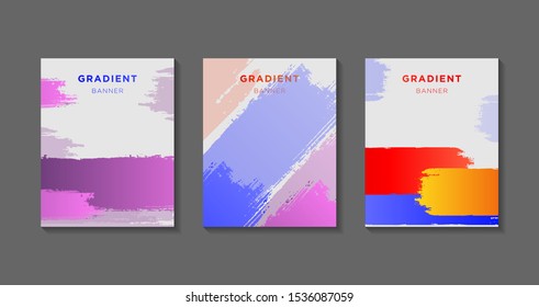Set of 3 abstract modern graphic brush banners. Painted brush different colored Paint Brush Strokes forms. Isolated templates with flowing liquid shapes. For the special offer, flyer or presentation.
