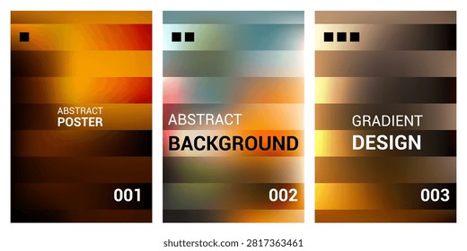 Set of 3 abstract modern poster background templates with warm orange and brown gradient horizontal stripes vector illustration