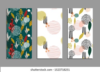 Set of 3 abstract nature seamless patterns template