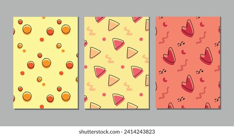 Set of 3 abstract organic pattern notebook cover background design .Hand drawn. Vector Illustration for kids book. Juicy and fresh.