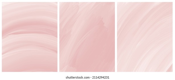 Set of 3 Abstract Painting Style Vector Layouts. Light Pink Paint Stains and Scribbles on a White Background. Pastel Color Irregular Bush Smudges Print. 