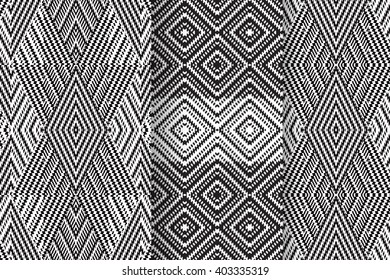Set of 3 Abstract patterns. Black and white seamless  geometric  illustration, cloth vector backgrounds, fabric textile pattern