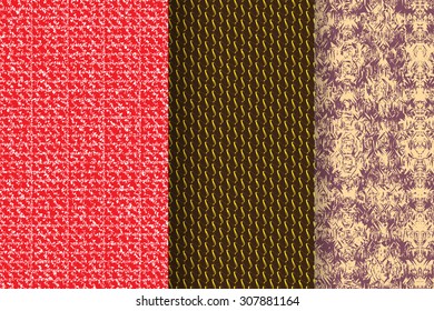 Set of 3 Abstract patterns. Color seamless vector backgrounds.