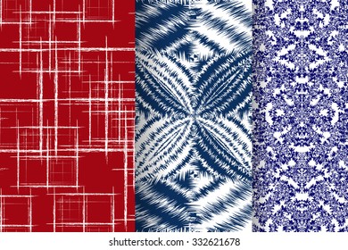 Set of 3 Abstract patterns. Color seamless vector backgrounds.