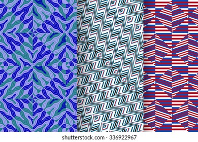Set of 3 Abstract patterns. Color seamless vector backgrounds.