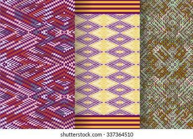 Set of 3 Abstract patterns. Color seamless vector backgrounds.