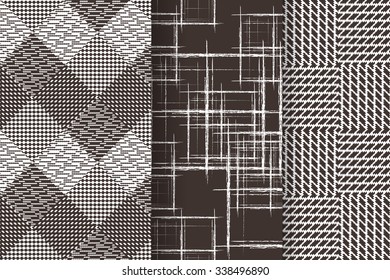 Set of 3 Abstract patterns. Color seamless vector backgrounds.