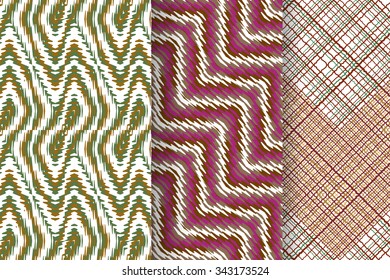 Set of 3 Abstract patterns. Color seamless vector backgrounds.