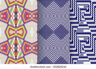Set of 3 Abstract patterns. Color seamless vector backgrounds.