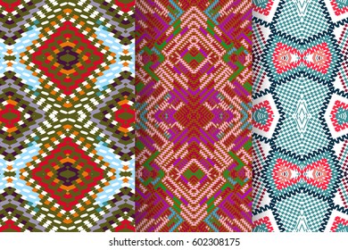 Set of 3 Abstract patterns. Color seamless vector backgrounds.