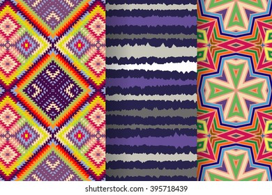Set of 3 Abstract patterns. Seamless  geometric  illustration, cloth vector backgrounds, fabric textile pattern