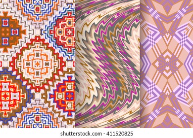 Set of 3 Abstract patterns. Seamless  geometric  illustration, cloth vector backgrounds, fabric textile pattern