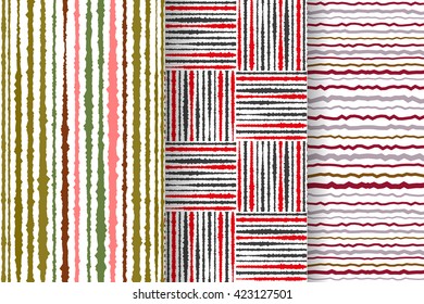 Set of 3 Abstract patterns. Seamless  geometric  illustration, Seamless vector strip pattern. Horizontal and vertical lines with  zigzag effect