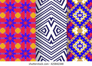 Set of 3 Abstract patterns. Seamless geometric illustration, cloth vector backgrounds, fabric textile pattern