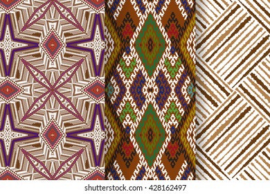 Set of 3 Abstract patterns. Seamless geometric illustration, cloth vector backgrounds, fabric textile pattern