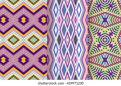 Set of 3 Abstract patterns. Seamless geometric illustration, cloth vector backgrounds, fabric textile pattern