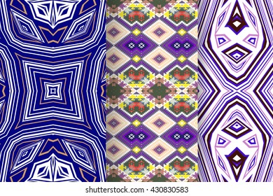 Set of 3 Abstract patterns. Seamless geometric illustration, cloth vector backgrounds, fabric textile pattern