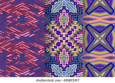 Set of 3 Abstract patterns. Seamless geometric illustration, cloth vector backgrounds, fabric textile pattern