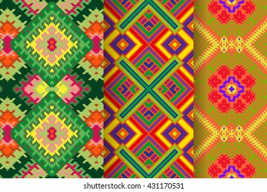 Set of 3 Abstract patterns. Seamless geometric illustration, cloth vector backgrounds, fabric textile pattern