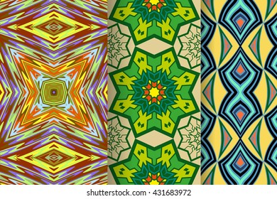 Set of 3 Abstract patterns. Seamless geometric illustration, cloth vector backgrounds, fabric textile pattern