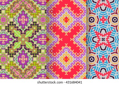 Set of 3 Abstract patterns. Seamless geometric illustration, cloth vector backgrounds, fabric textile pattern