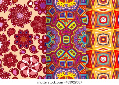 Set of 3 Abstract patterns. Seamless geometric illustration, cloth vector backgrounds, fabric textile pattern