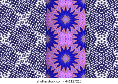 Set of 3 Abstract patterns. Seamless geometric illustration, cloth vector backgrounds, fabric textile pattern