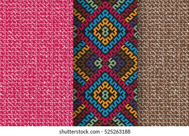 Set of 3 Abstract patterns. Seamless geometric illustration, cloth vector backgrounds, fabric textile pattern