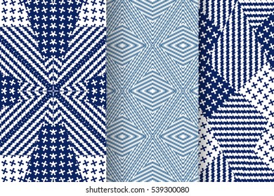 Set of 3 Abstract patterns. Seamless geometric illustration, cloth vector backgrounds, fabric textile pattern