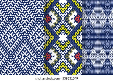 Set of 3 Abstract patterns. Seamless geometric illustration, cloth vector backgrounds, fabric textile pattern