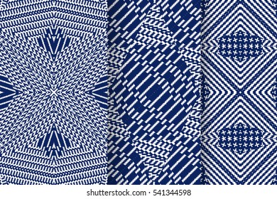 Set of 3 Abstract patterns. Seamless geometric illustration, cloth vector backgrounds, fabric textile pattern