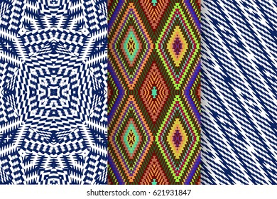 Set of 3 Abstract patterns. Seamless geometric illustration, cloth vector backgrounds, fabric textile pattern