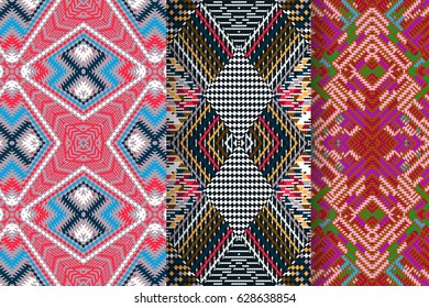 Set of 3 Abstract patterns. Seamless geometric illustration, cloth vector backgrounds, fabric textile pattern