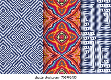 Set of 3 Abstract patterns. Seamless geometric illustration, cloth vector backgrounds, fabric textile pattern