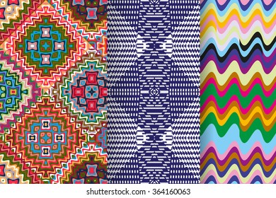 Set of 3 abstract seamless colorful ornament patterns vector illustrations