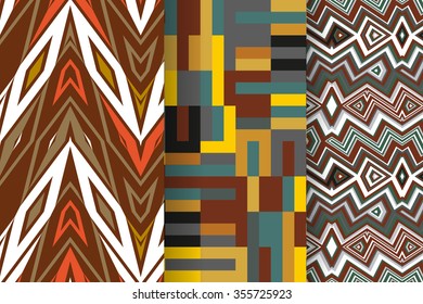 Set of 3 abstract seamless ornament patterns vector illustrations