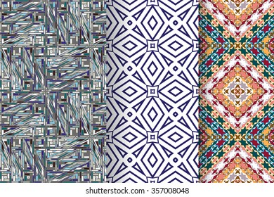 Set of 3 abstract seamless ornament patterns vector illustrations