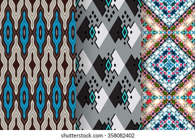 Set of 3 abstract seamless ornament patterns vector illustrations