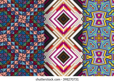 Set of 3 abstract seamless ornament patterns vector illustrations