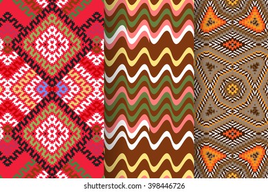 Set of 3 abstract seamless ornament patterns vector illustrations