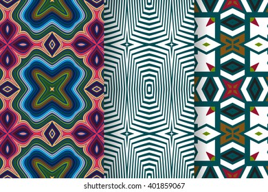 Set of 3 abstract seamless ornament patterns vector illustrations