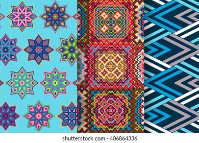 Set of 3 abstract seamless ornament patterns vector illustrations