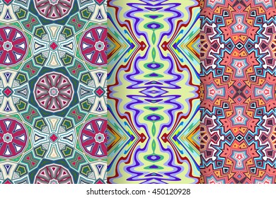 Set of 3 abstract seamless ornament patterns vector illustrations