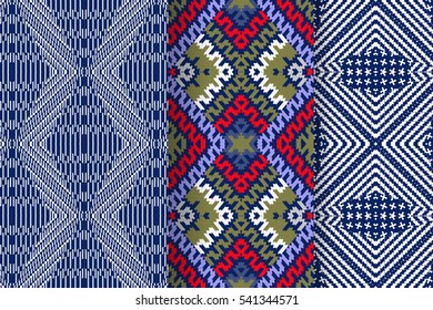 Set of 3 abstract seamless ornament patterns vector illustrations