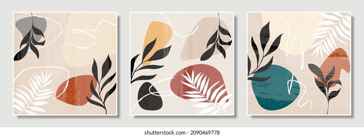 Set 3 abstract shapes geometry illustration vector EPS 10 print hand drawn painted contemporary aesthetic mid century modern art Scandinavian nordic design style