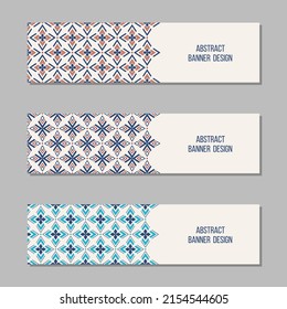 Conjunto de 3 plantillas de banner vectoriales abstractas. Banners con elementos geométricos, formas simples, formas de estrellas puntiagudas. Colocar el texto. Ilustración de color del vector.