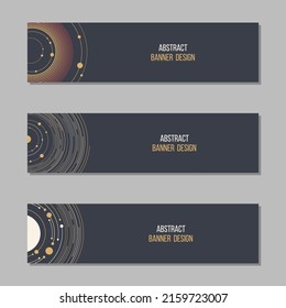 Set of 3 abstract vector banner templates. Banners with geometric elements, dots, rounded lines, curves, circles. Place for text. Vector color illustration.